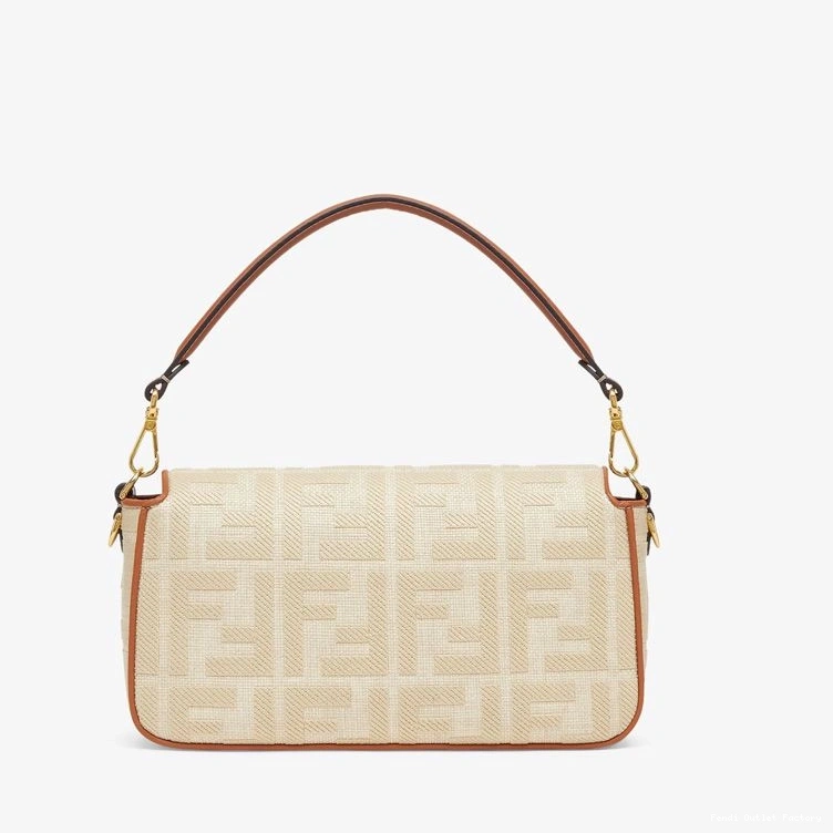 Vintage HOT Fendi Motif FF In Straw Medium Baguette Bag Beige 0805